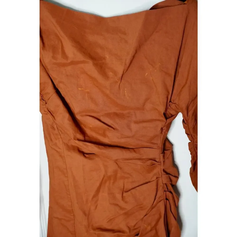 A.L.C. Sona Dress Off-the-Shoulder Linen Blend Ruched Mini Pink Red Rock Size 2